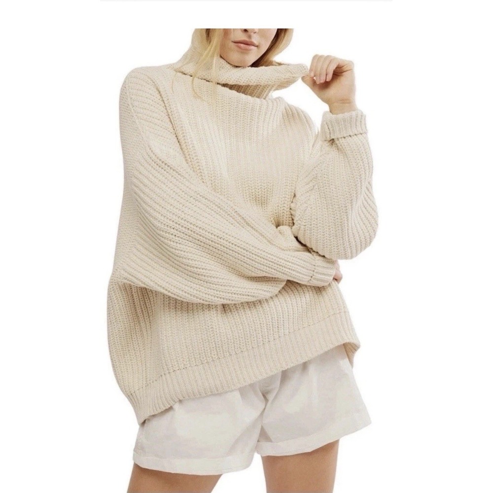 Free People Swim Too Deep Sweater L Ivory Chunky Knit Oversized Slouchy Cozy